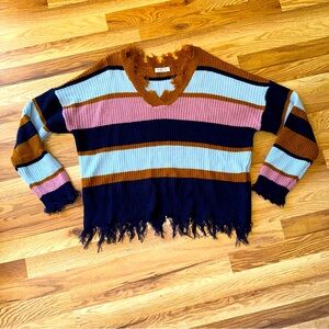 Women’s Full Circle Trends Mauve Combo Multicolored Distressed Sweater